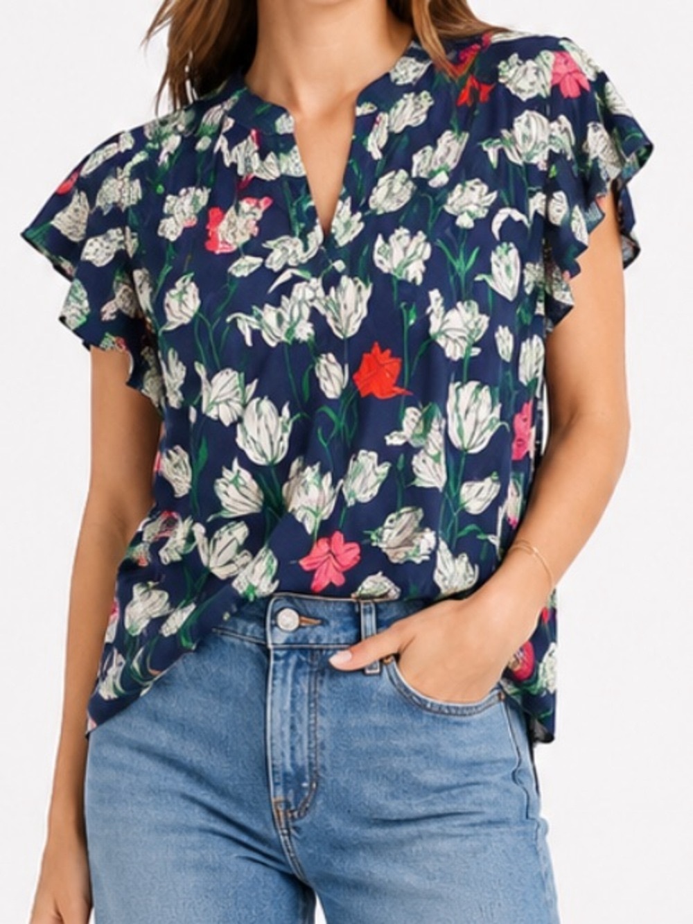 Trovata birds of paradise short sleeve blouse silk/cotton size small